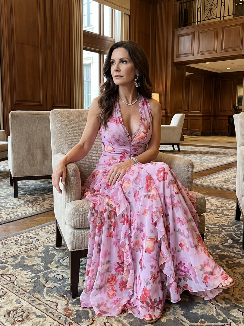 Nori™ | Halter Neck Ruched Bodice Floral Maxi Dress