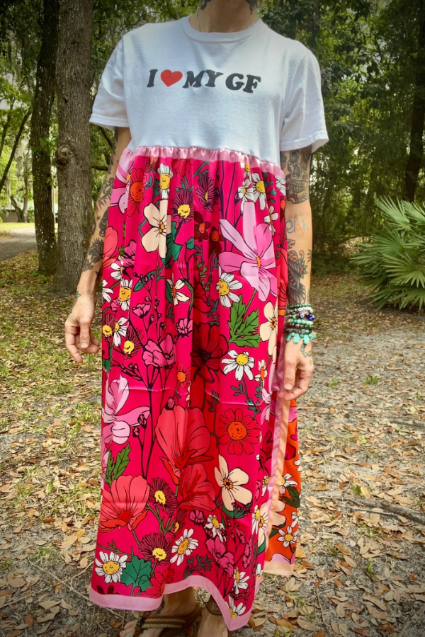 I Love My Gf Printed Patchwork Dress