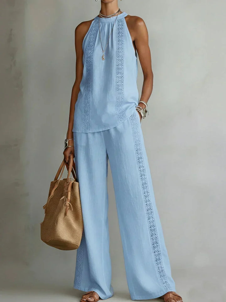Paulina™ | Elegant Halter Linen Two-Piece Set