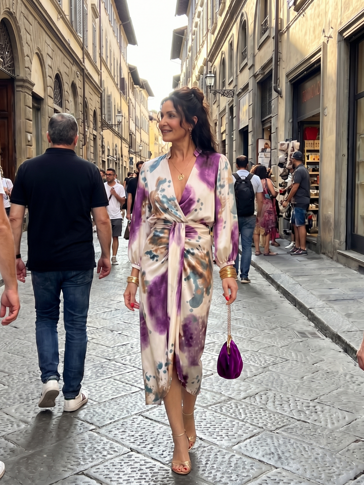 Valentina™ | Cross Wrap Tie Waist Printed Midi Dress