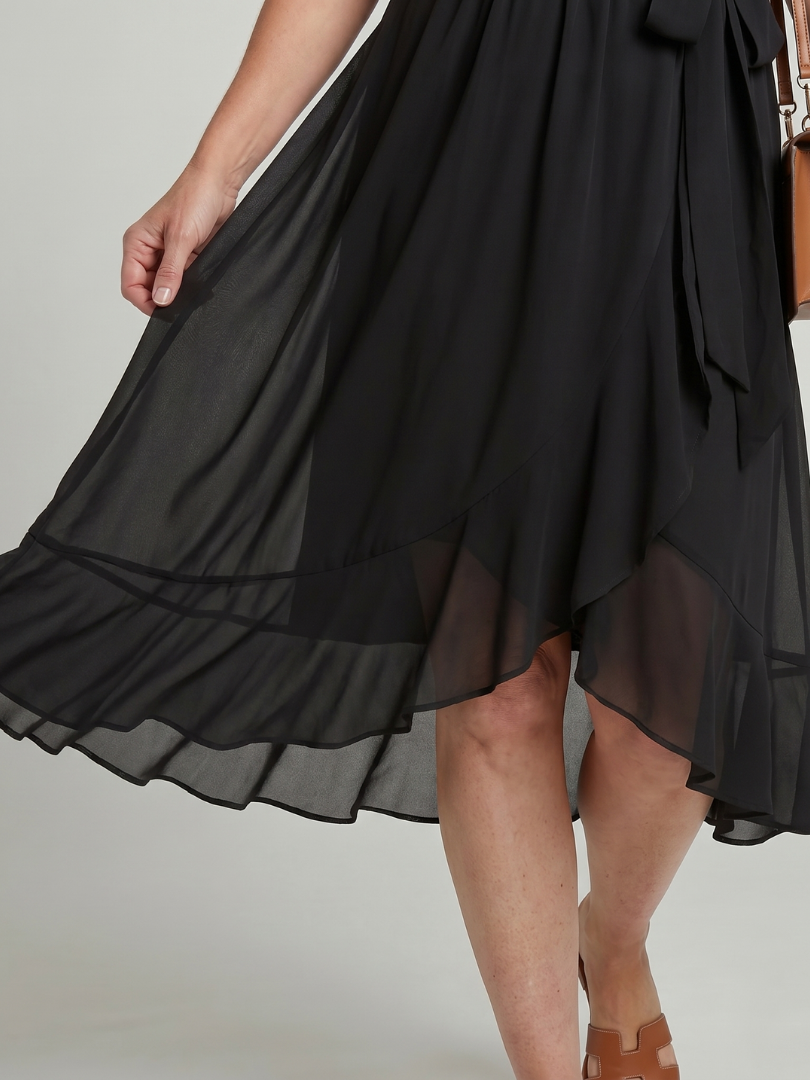 Keziah™ | Short Sleeve Wrap Soft Flowing Hem Midi Dress