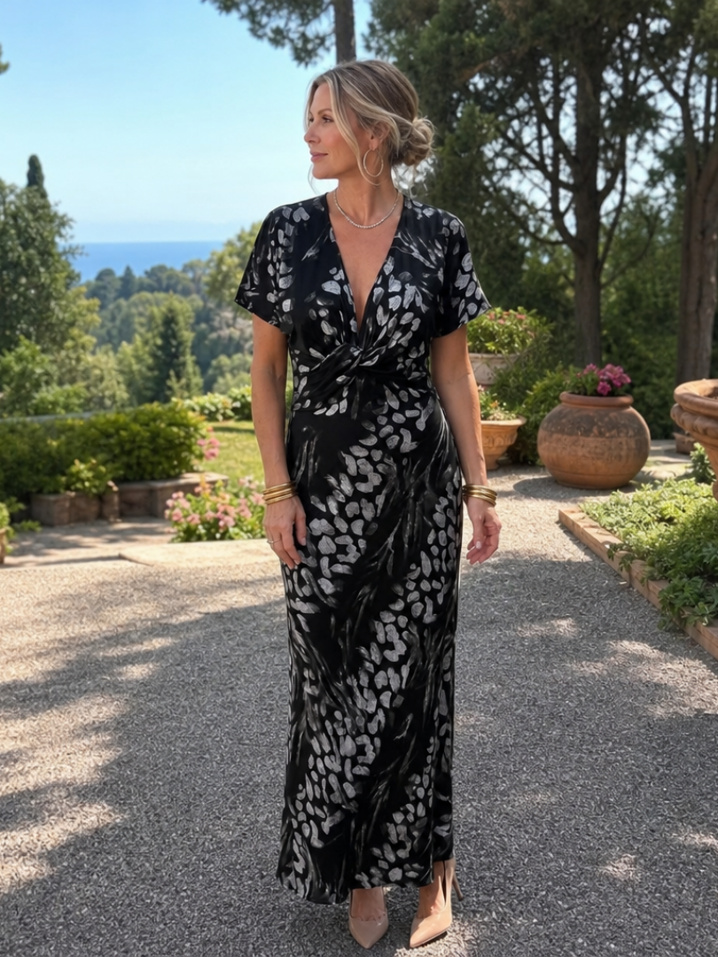Astra™ | Short Sleeve Abstract Pattern Maxi Dress