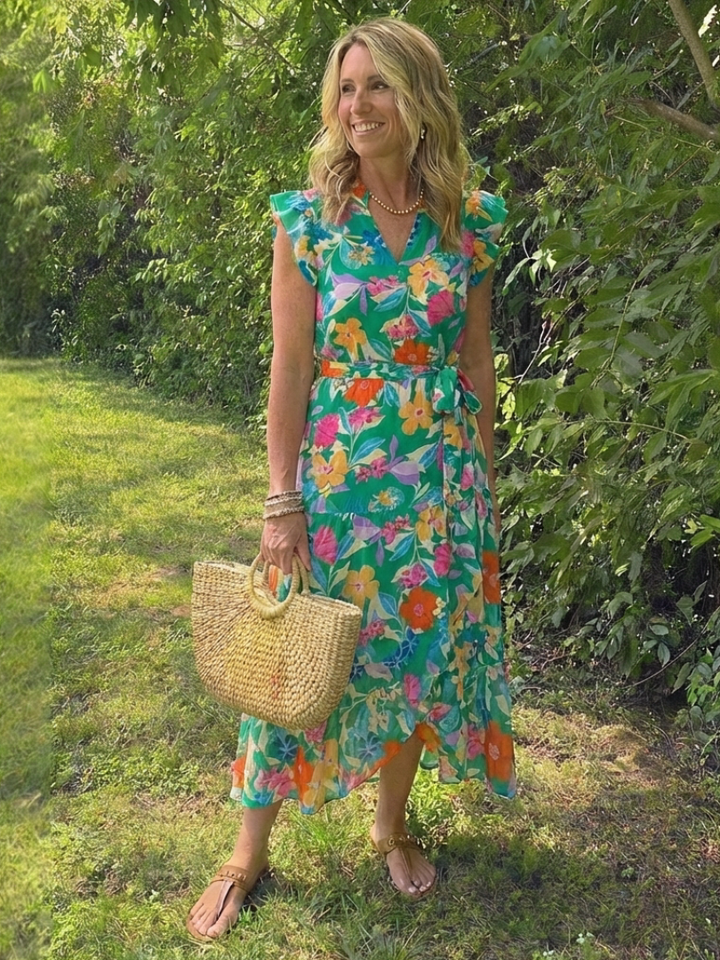 Danica™ | Floral V-Neck Tiered Midi Dress