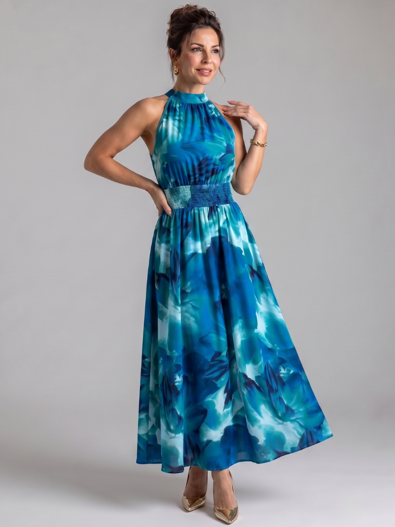 Dottie™ | Gathered Waist Abstract Print Midi Dress