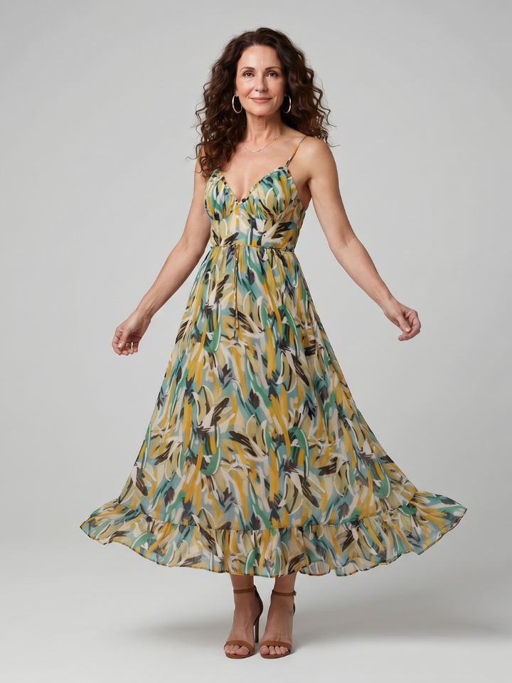 Quill™ | Spaghetti Strap Abstract Print Midi Dress