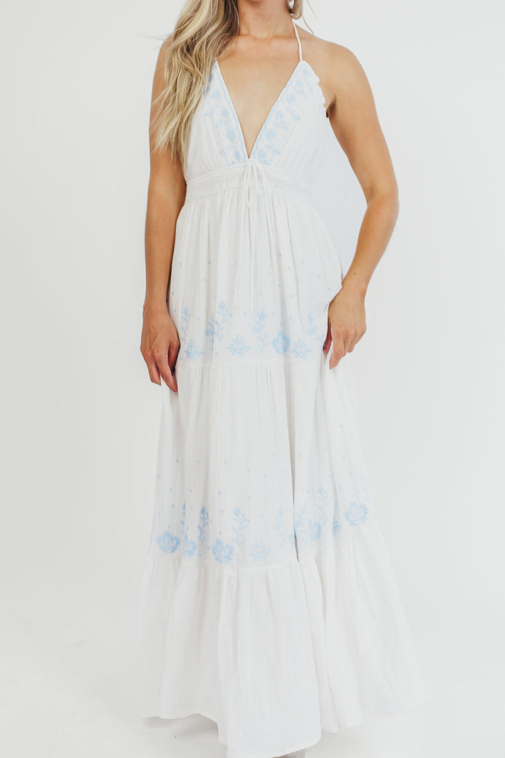 Lena Embroidered Maxi Dress (Off-White)