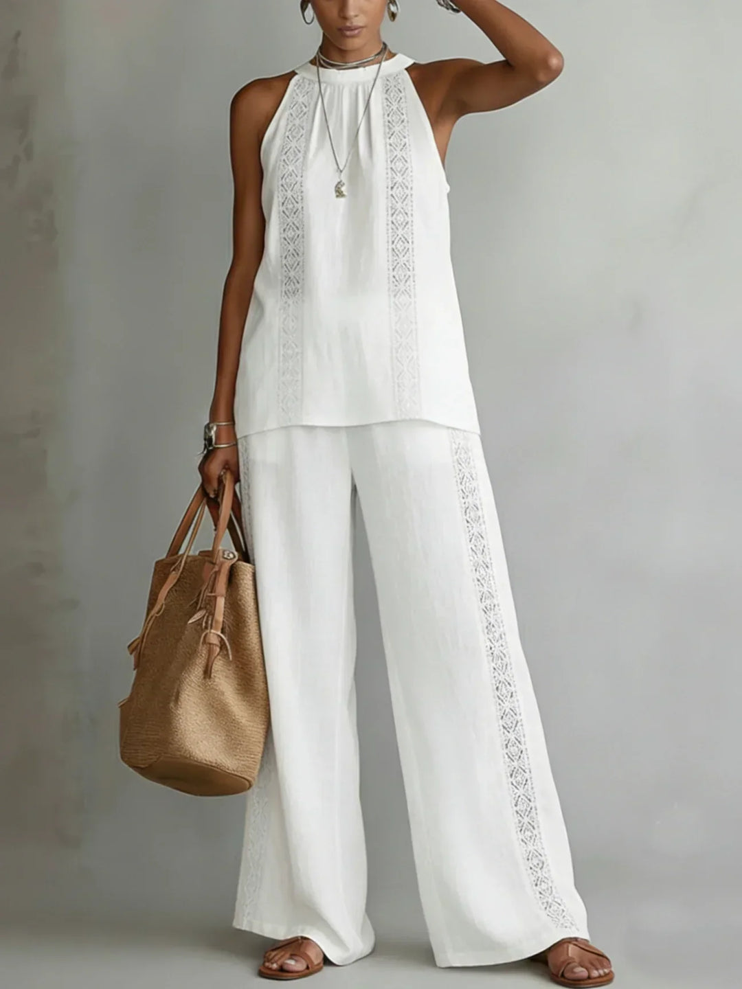 Paulina™ | Elegant Halter Linen Two-Piece Set