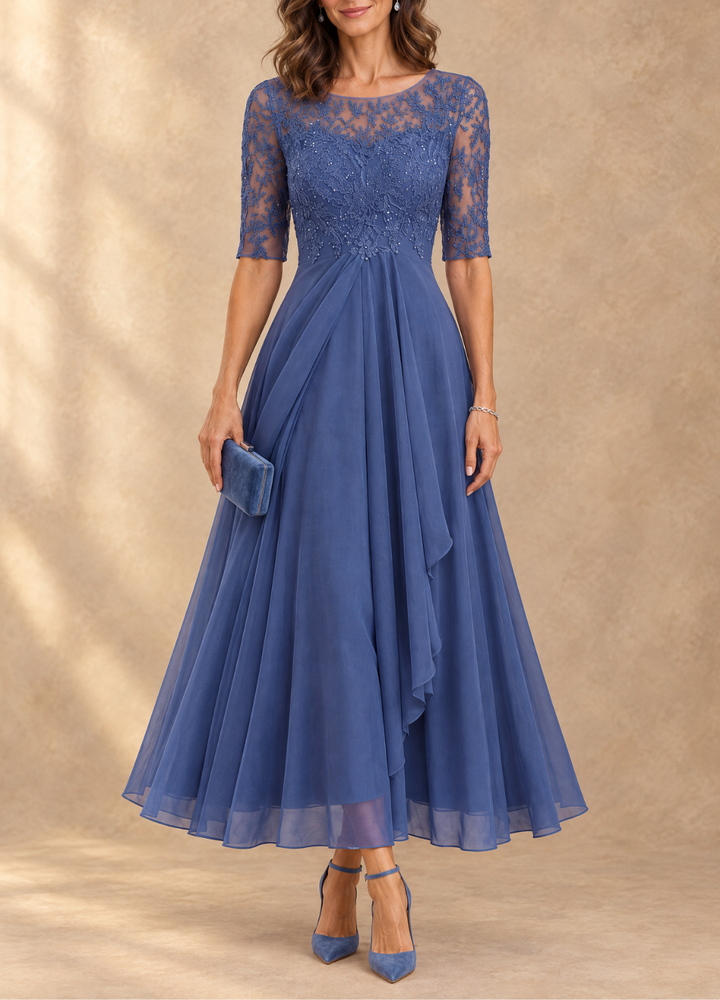 Abella™ | Tea-length dress with fitted bodice and flowing skirt