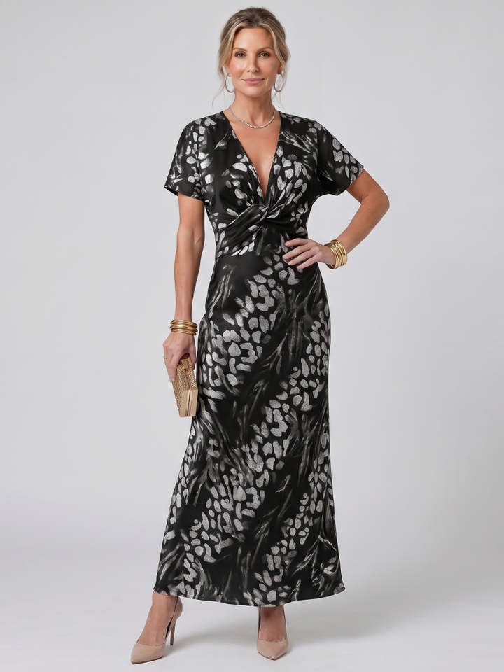 Astra™ | Short Sleeve Abstract Pattern Maxi Dress