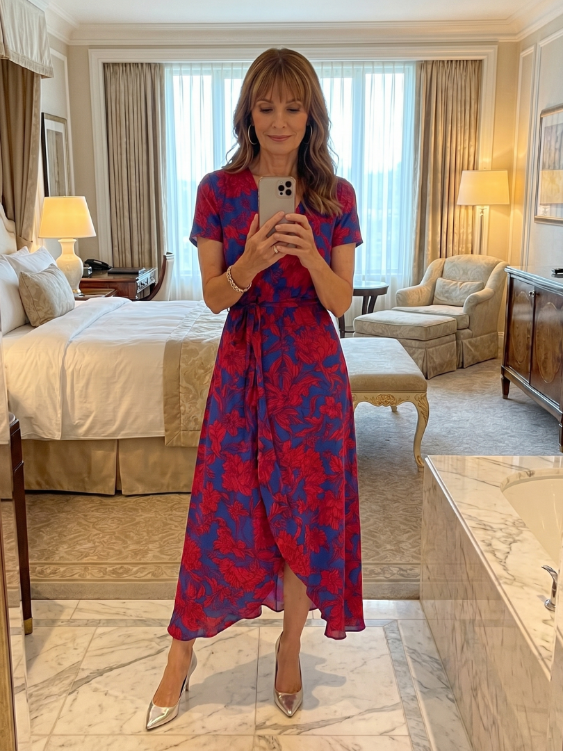 Priya™ | Short Sleeve Floral Wrap Midi Dress