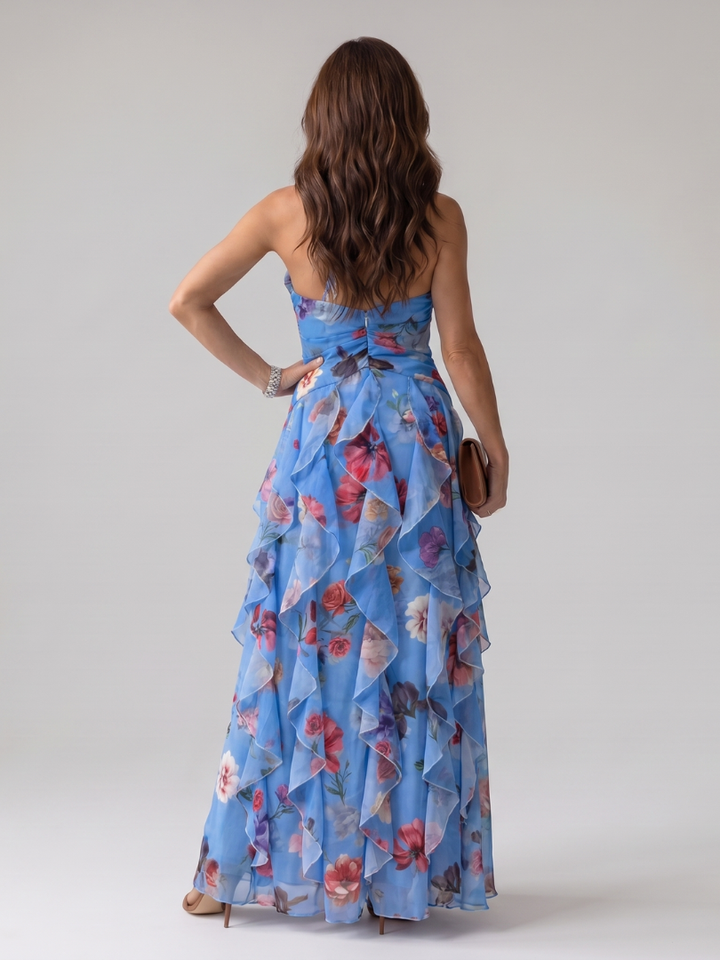 Nori™ | Halter Neck Ruched Bodice Floral Maxi Dress