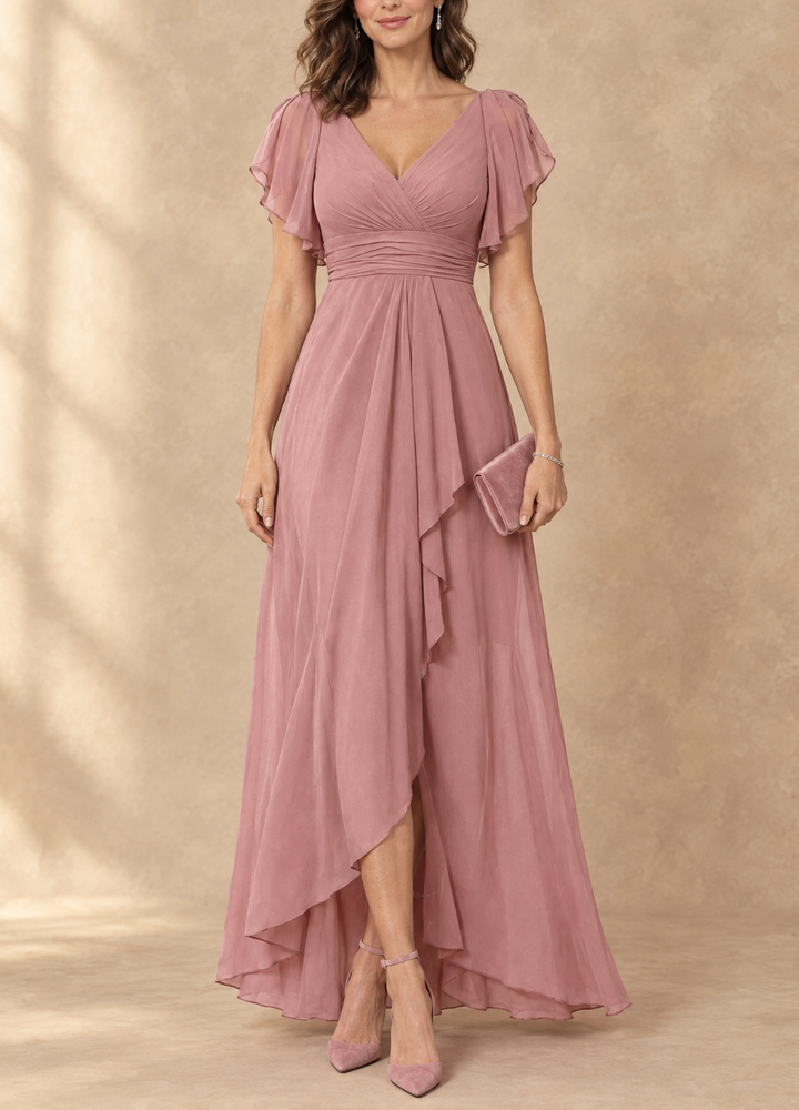 Denise™ | Flutter Sleeve High-Low Maxi Dress