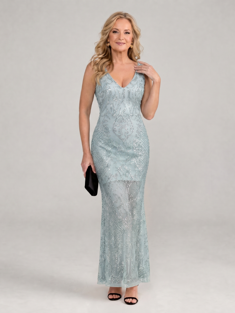 Sirea™ | Sequin Sleeveless Sheer Panel Midi Dress