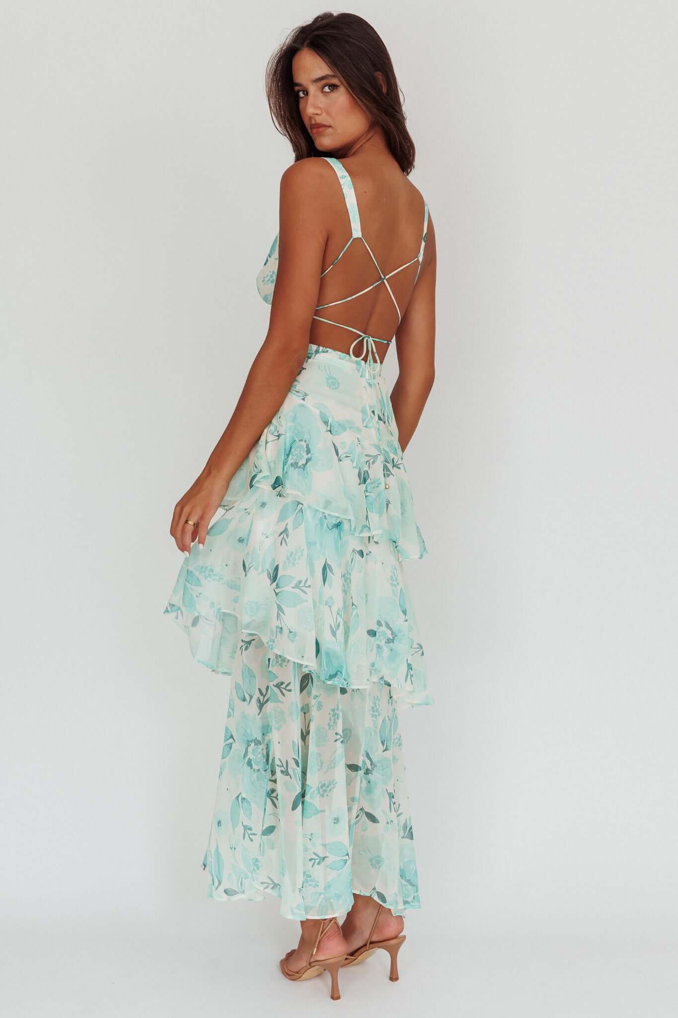 Strappy Back Ruffle Midi Dress