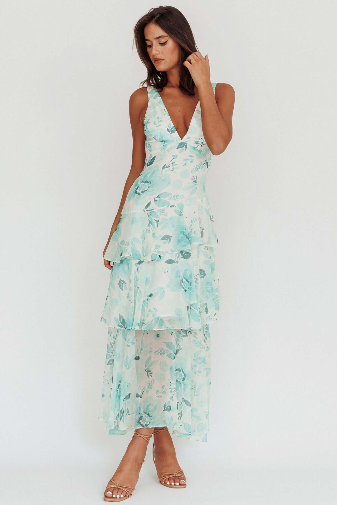 Strappy Back Ruffle Midi Dress