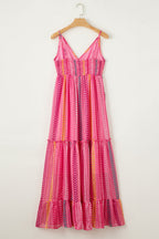 Pink Western Printed Tassel Tie V Neck Wrap Maxi Dress