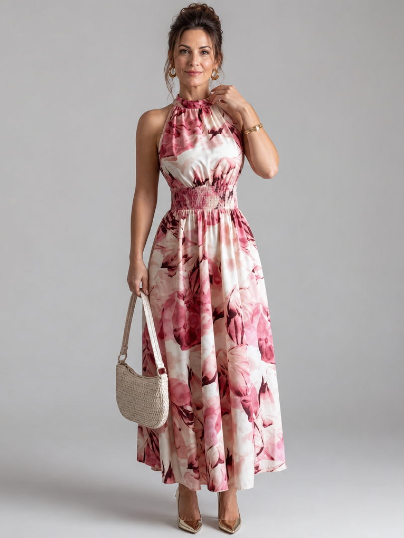 Dottie™ | Gathered Waist Abstract Print Midi Dress