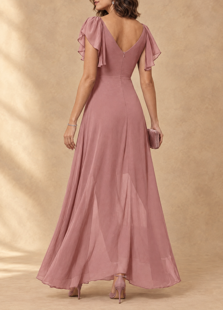 Denise™ | Flutter Sleeve High-Low Maxi Dress