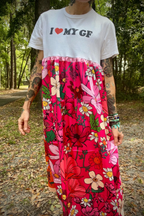 I Love My Gf Printed Patchwork Dress