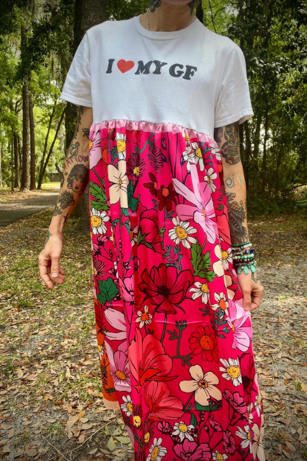 I Love My Gf Printed Patchwork Dress