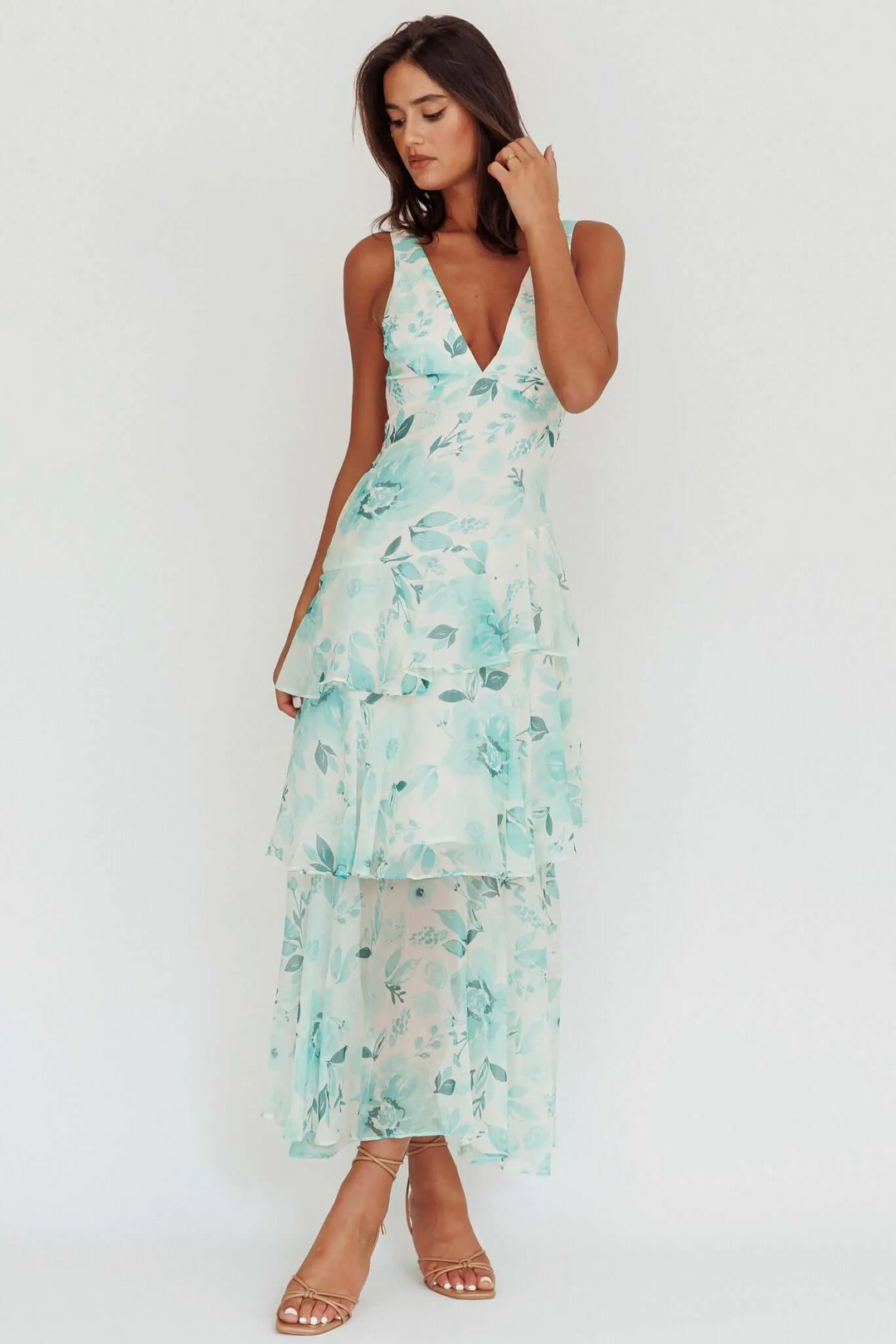 Strappy Back Ruffle Midi Dress
