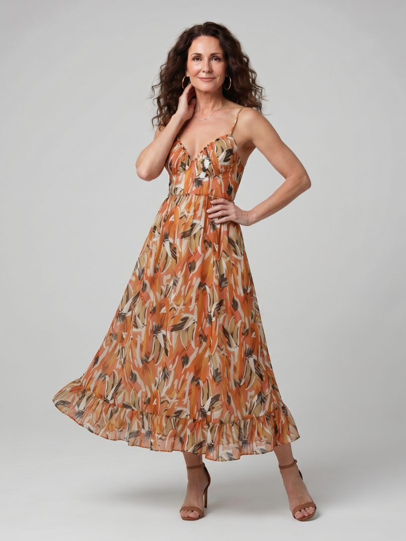 Quill™ | Spaghetti Strap Abstract Print Midi Dress