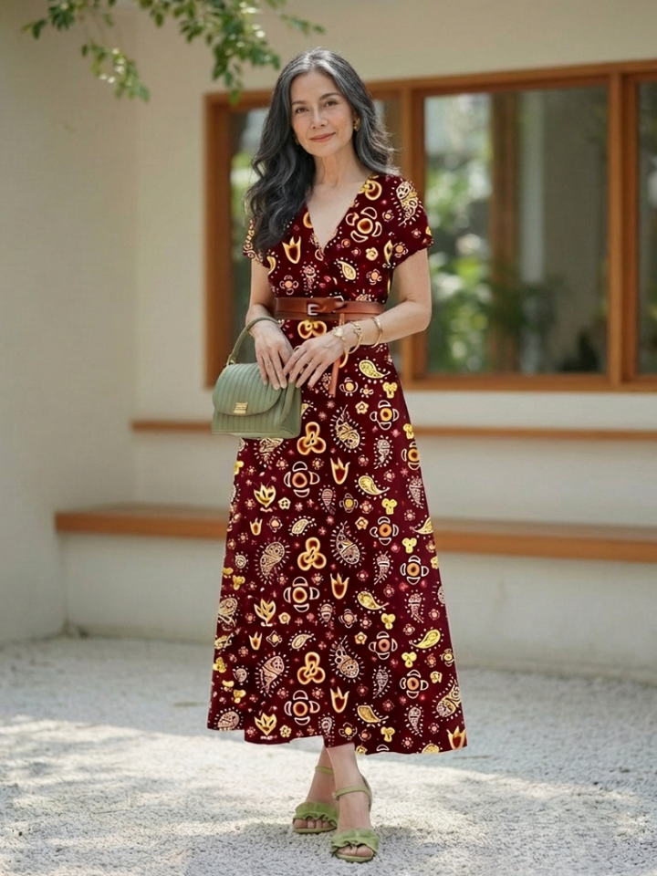 Lyra™ | Elegant Floral V-Neck Midi Dress