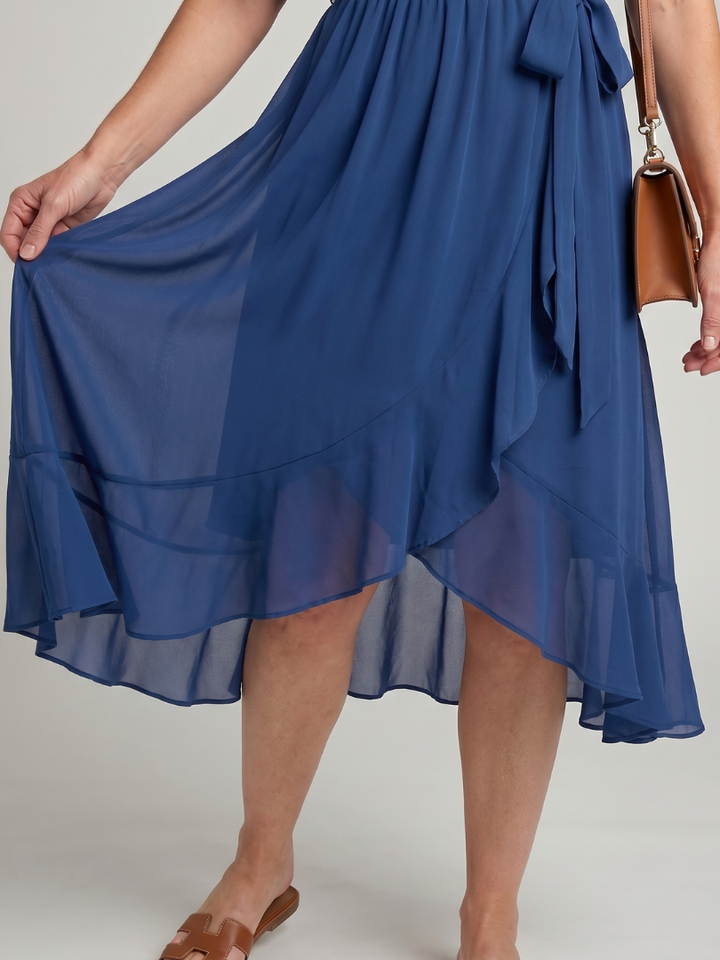 Keziah™ | Short Sleeve Wrap Soft Flowing Hem Midi Dress