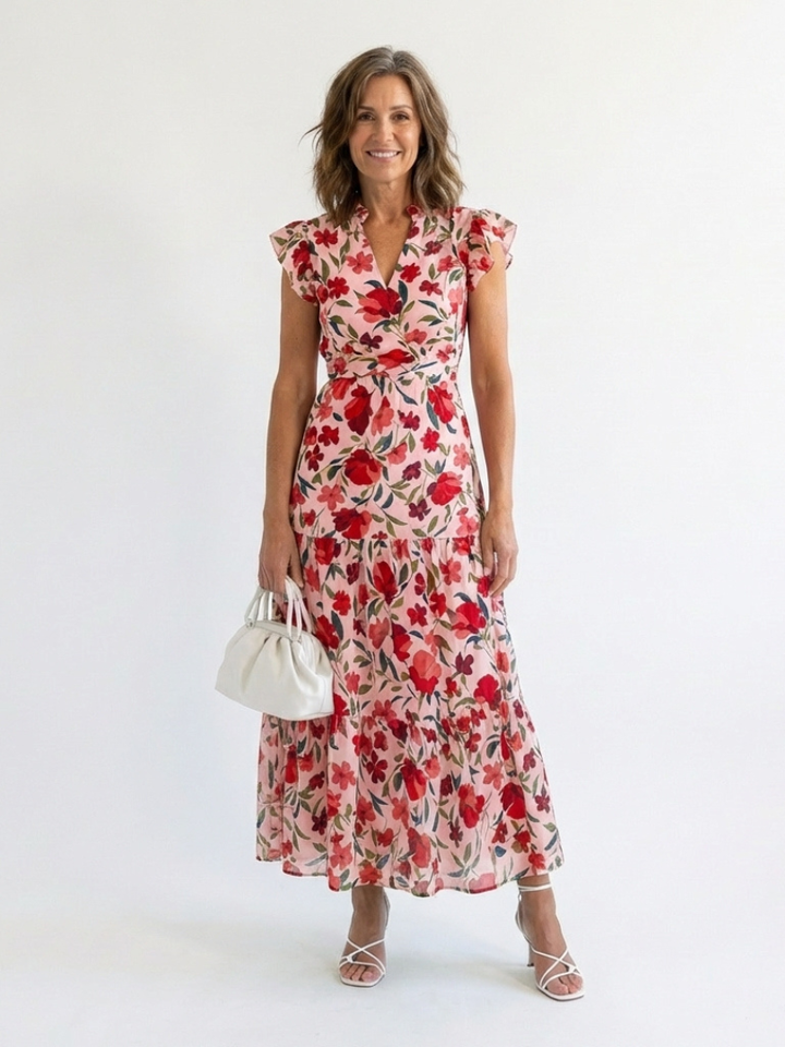 Danica™ | Floral V-Neck Tiered Midi Dress