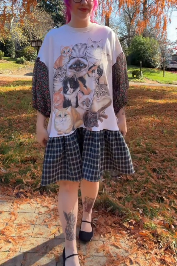 Cat-print Patchwork Dress