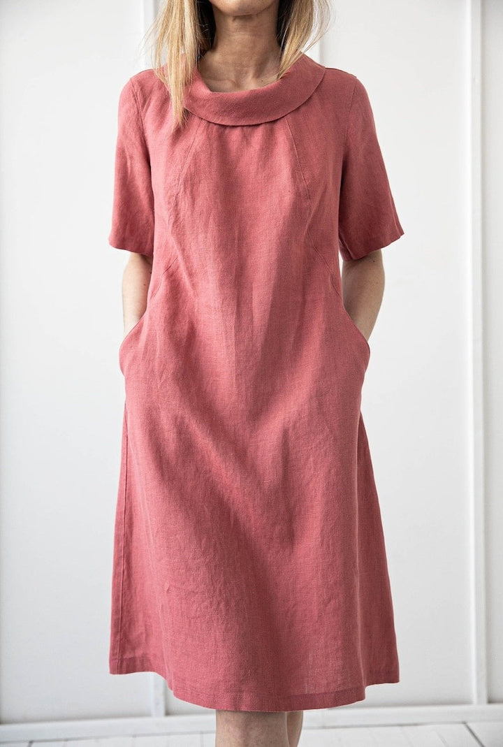 Round Neck Solid Color Midi Dress