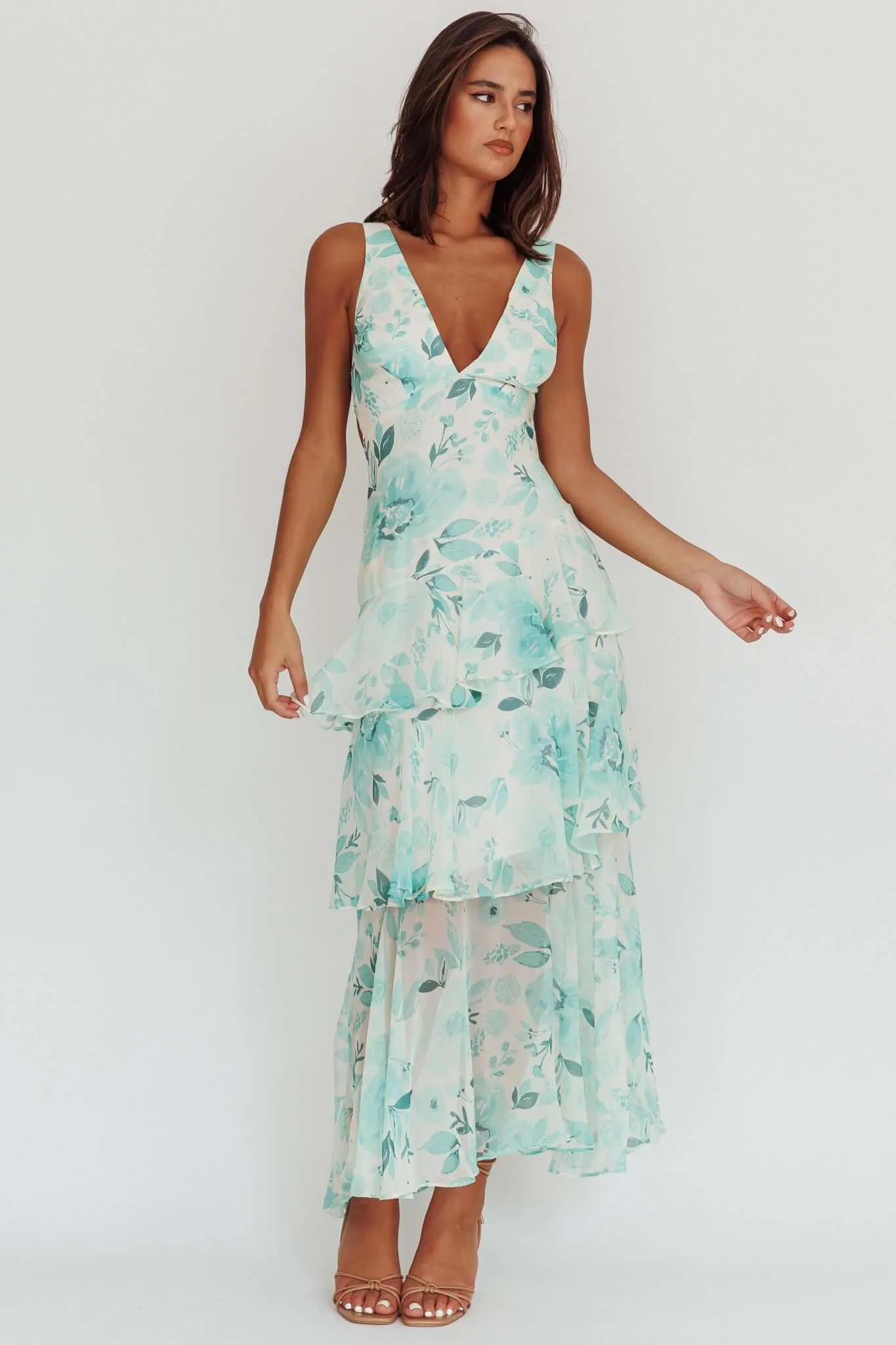 Strappy Back Ruffle Midi Dress