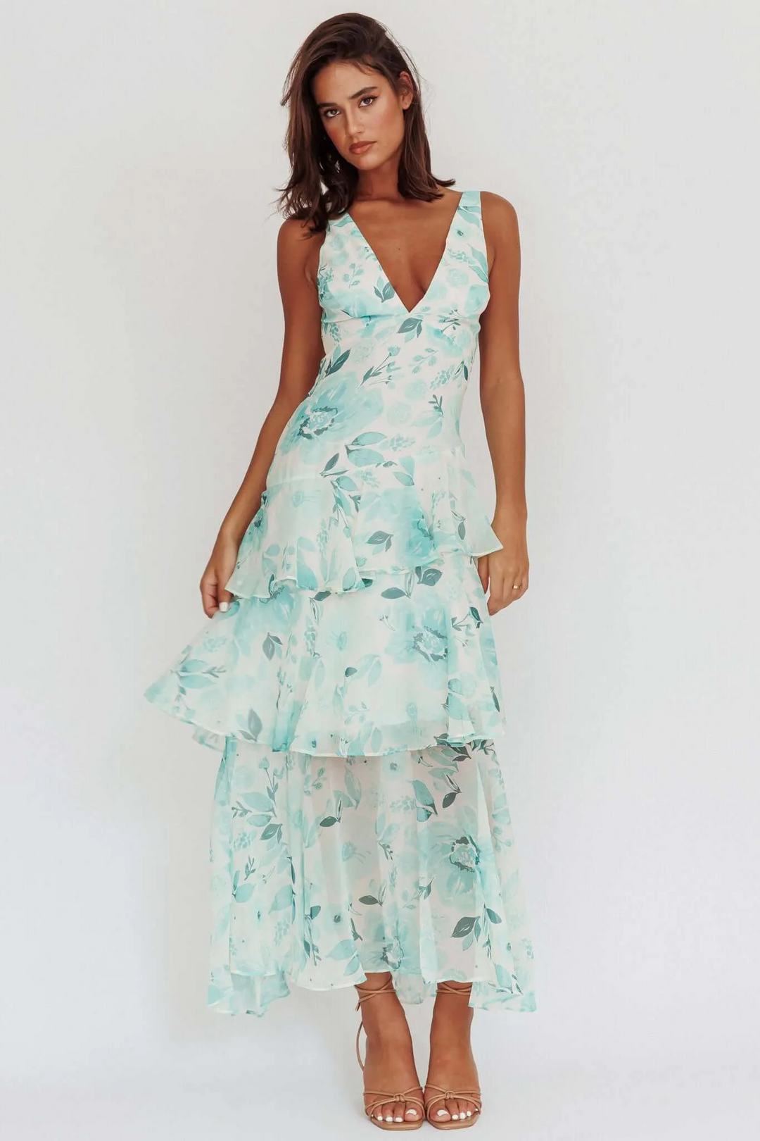 Strappy Back Ruffle Midi Dress