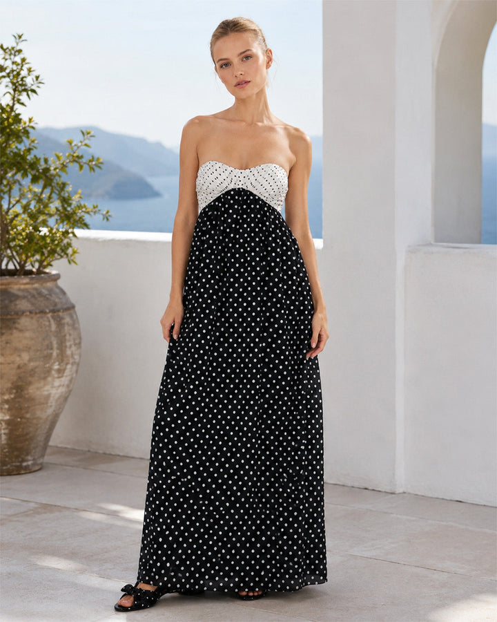 Celia Polka Dot Strapless Maxi Dress
