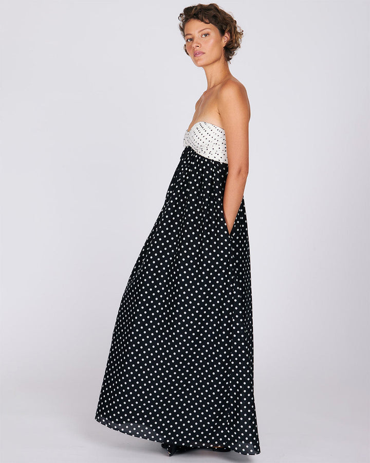 Celia Polka Dot Strapless Maxi Dress