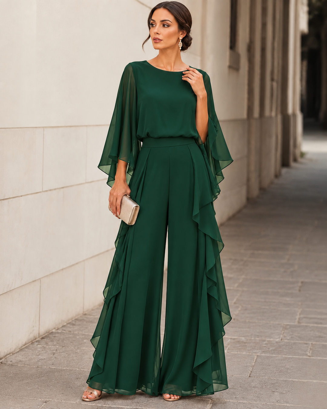 Lieke™ Cape-Sleeve Top &amp; Ruffled Skirt Set