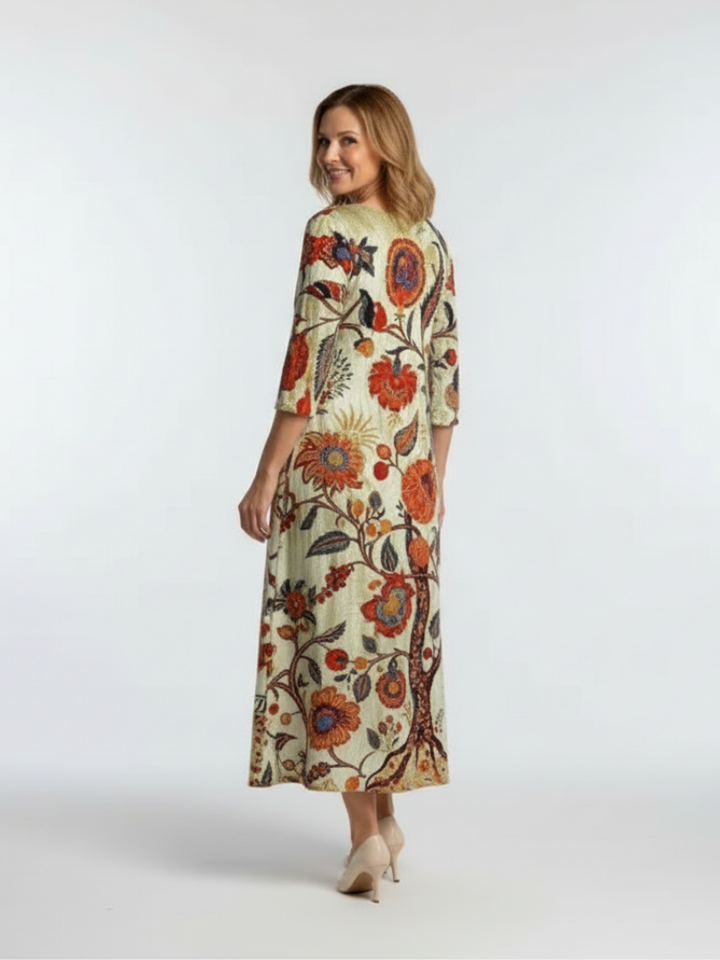Corisande™ | V Neck Long Sleeve Floral Midi Dress