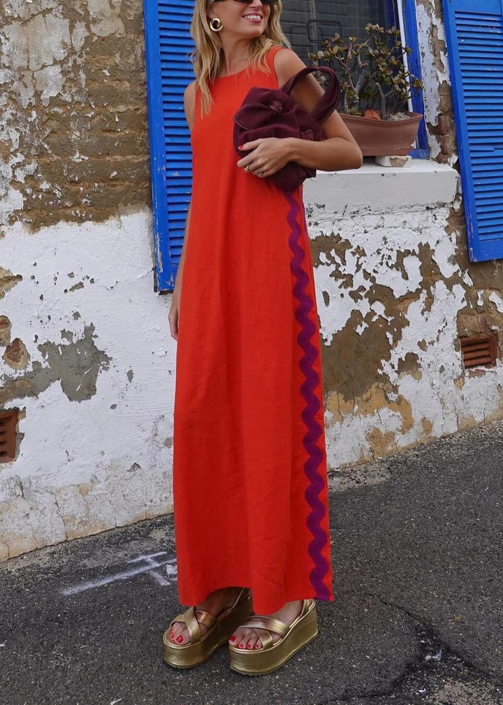 Casual vest solid color lace stitching long dress