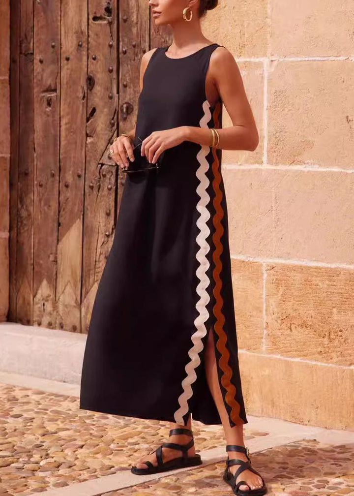 Casual vest solid color lace stitching long dress