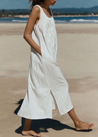 Sleeveless Tie Solid Color Dress