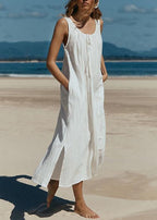 Sleeveless Tie Solid Color Dress