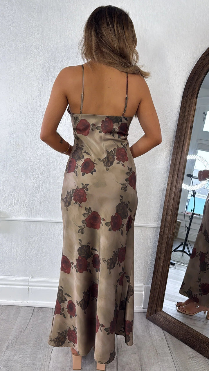 Rosebud Midi Dress, Olive/Taupe