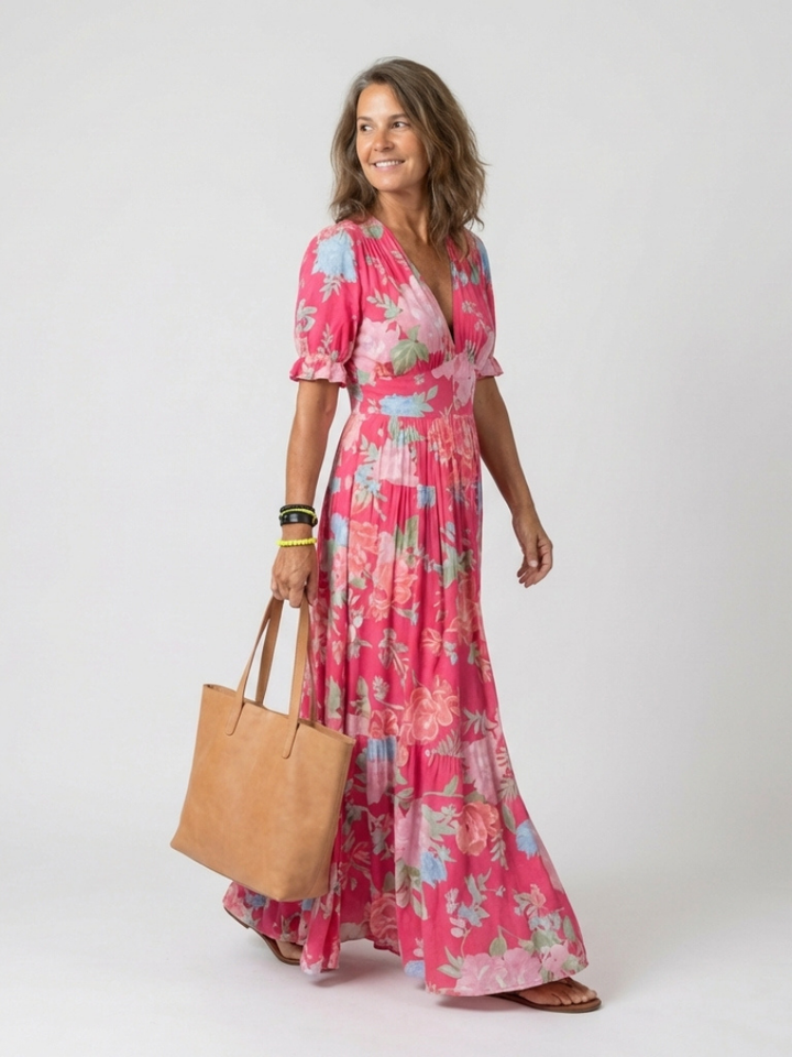 Ione™ | Short Sleeve V Neck Floral Midi Dress