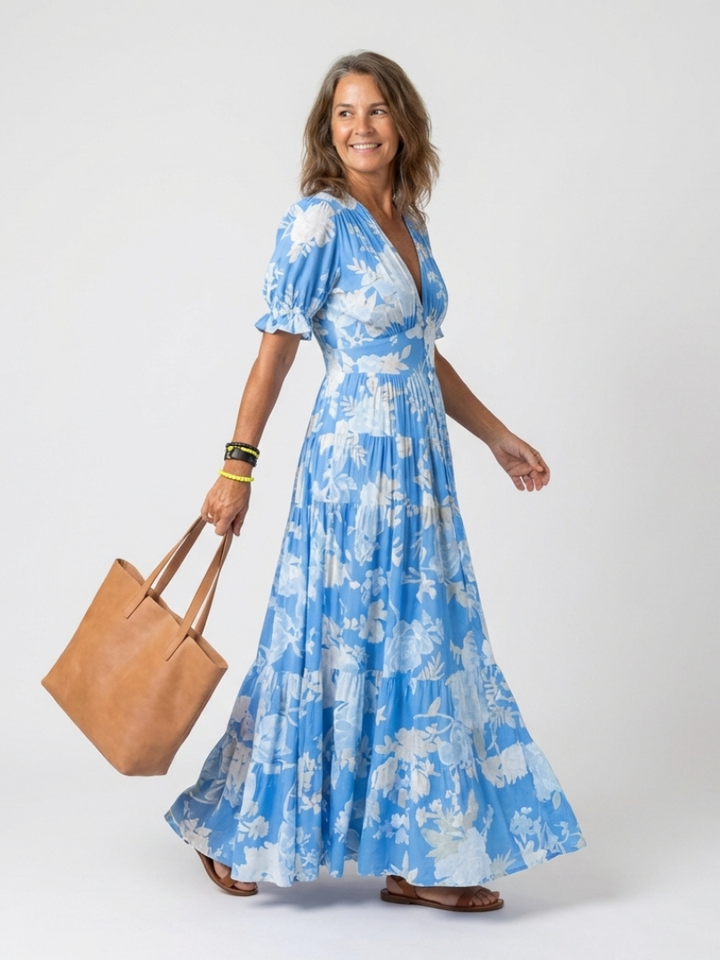 Ione™ | Short Sleeve V Neck Floral Midi Dress