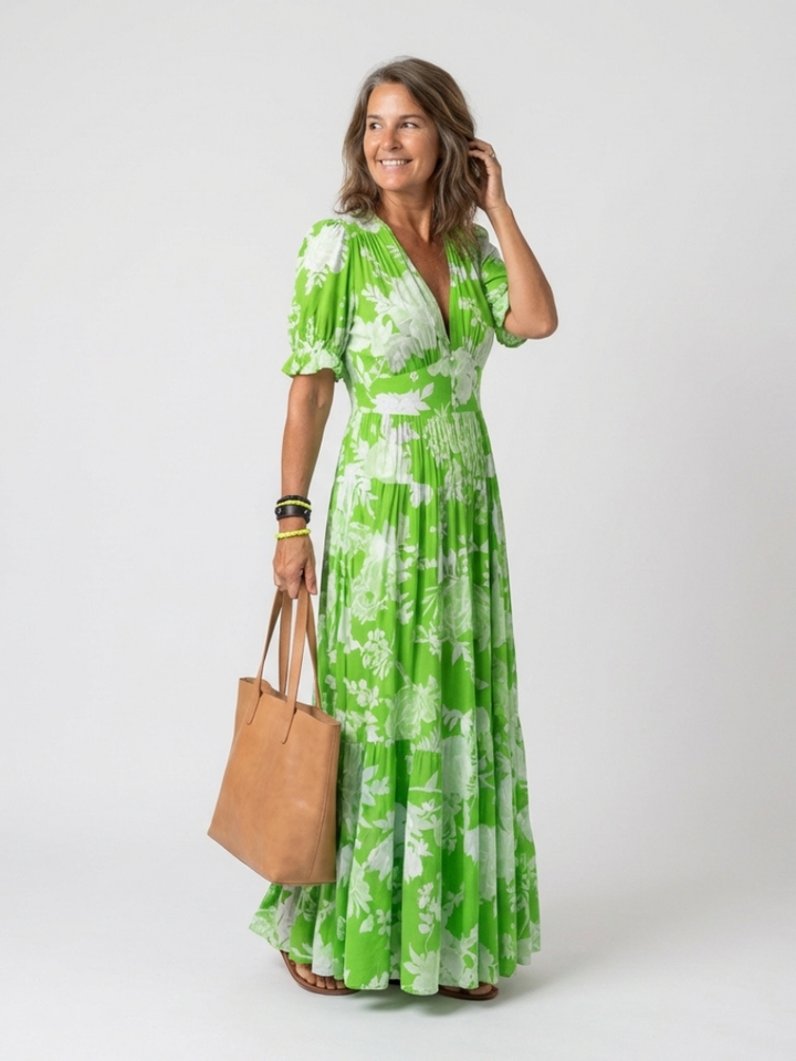 Ione™ | Short Sleeve V Neck Floral Midi Dress