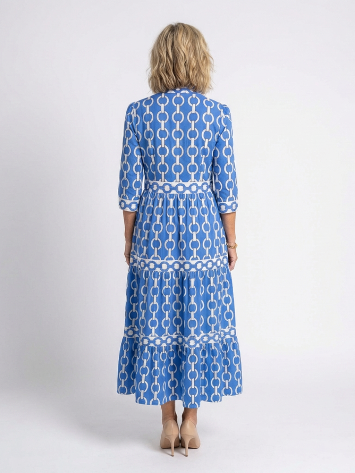 Blanche™ | Three Quarter Sleeve Chain Pattern Midi Dress