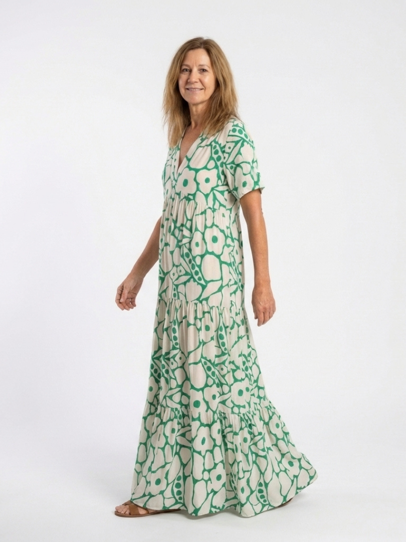 Zuleika™ | Short Sleeve V Neck Floral Midi Dress