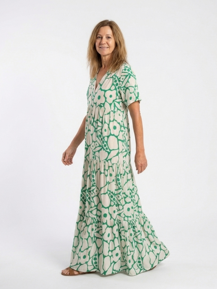 Zuleika™ | Short Sleeve V Neck Floral Midi Dress