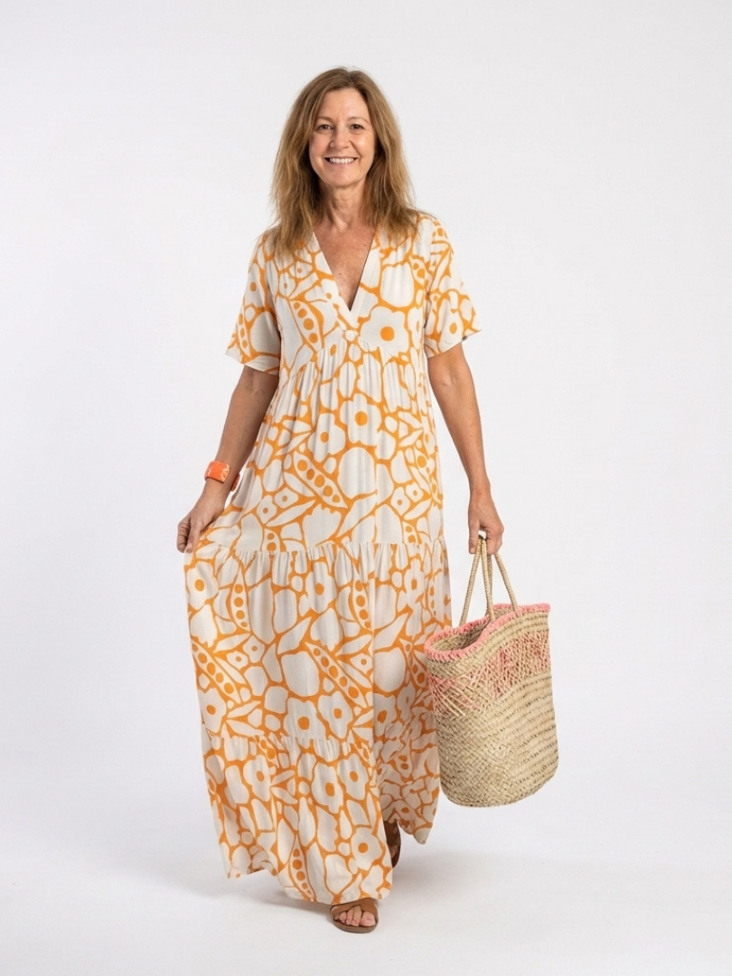 Zuleika™ | Short Sleeve V Neck Floral Midi Dress