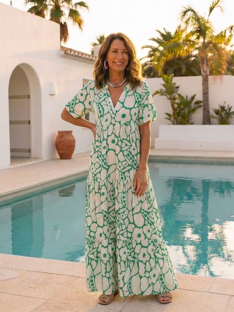 Zuleika™ | Short Sleeve V Neck Floral Midi Dress